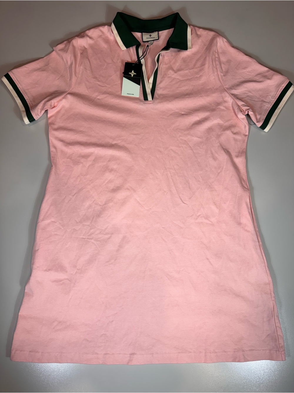 Tuckernuck Women’s XXL Pink Polo Dress Green White Trim NWT 100% Cotton